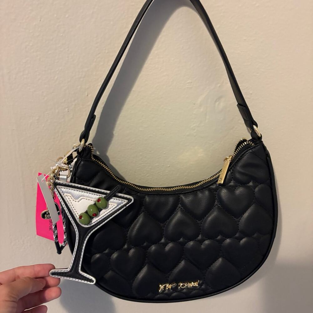 NWT Betsey Johnson Quilted Heart Shoulder Bag + Martini Charm